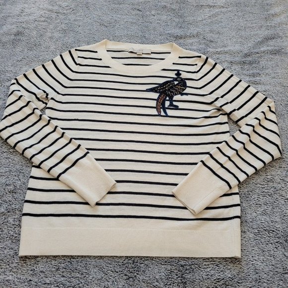 LOft Womens Sweater Small Blue White Peacock Wool Blend Sequin Stripe Boho 16163 - Picture 5 of 11